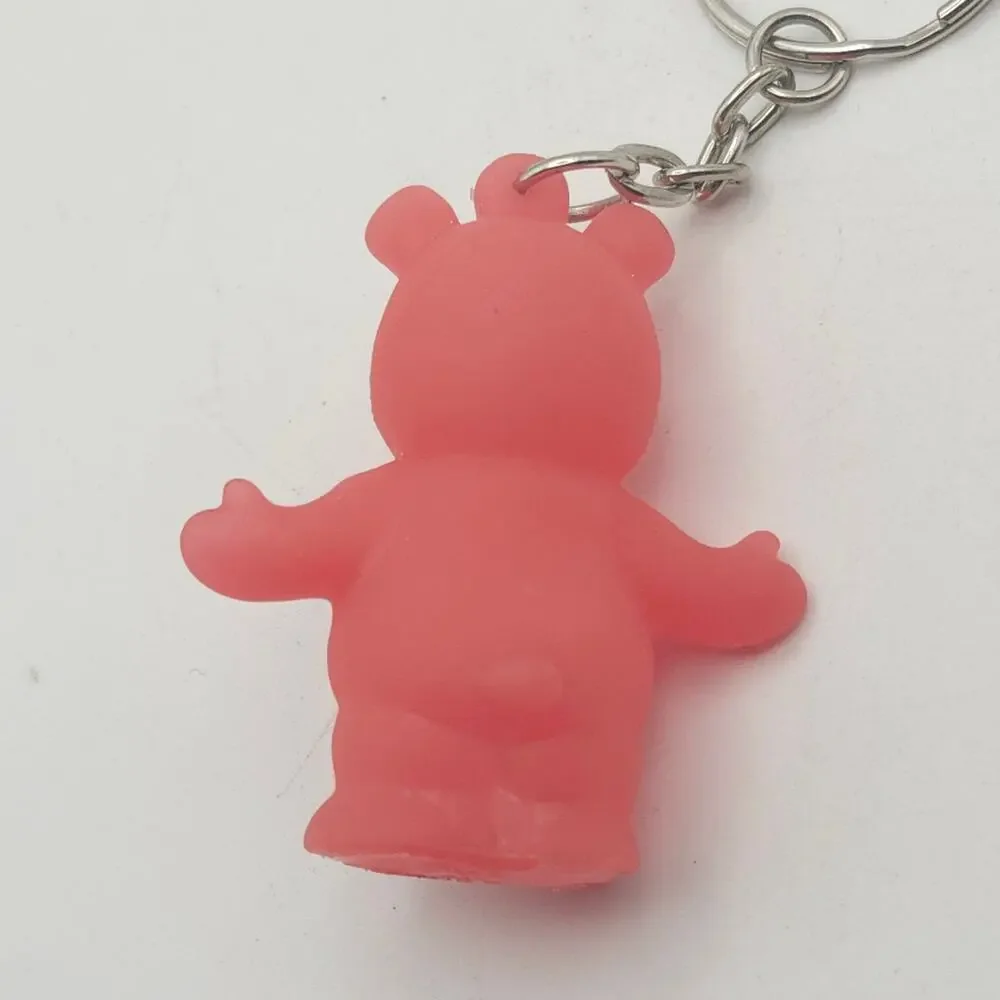 Lot of 2 Teddy Bear Keychain Charms Red Rubber Bear Brown Teddy With White Bow